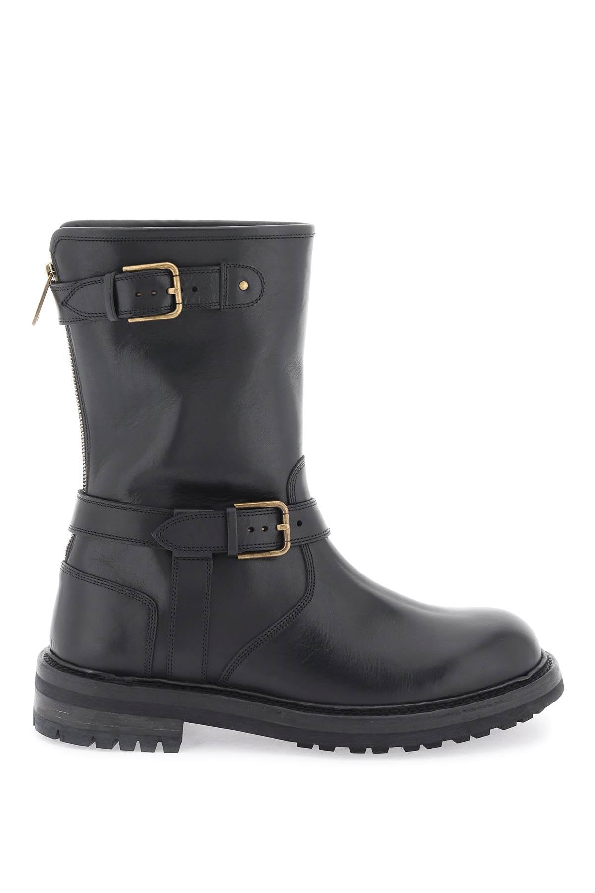 Shop Dolce & Gabbana Men's Black Leather Biker Boots From The Fw23 Collection