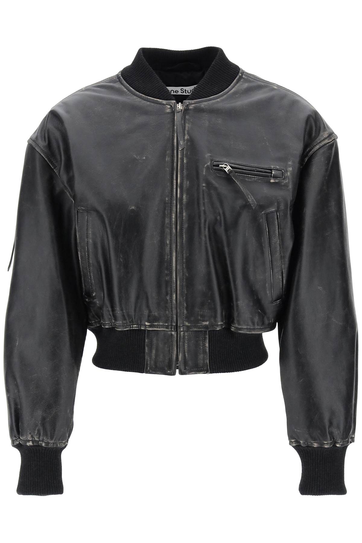 Shop Acne Studios Aged Leather Bomber Jacket With Distressed Treatment For Women In Black