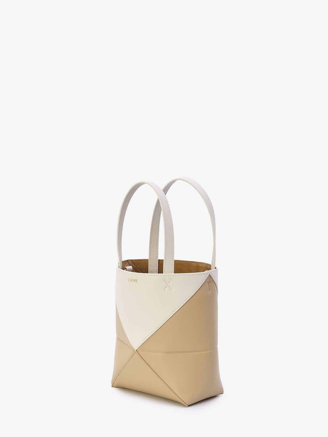 Shop Loewe Mini Puzzle Two-tone Fold Tote Handbag In White