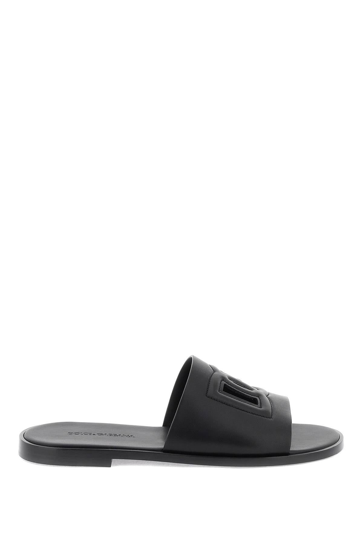 Shop Dolce & Gabbana Leather Slide Sandals With Dg Cut-out In Black