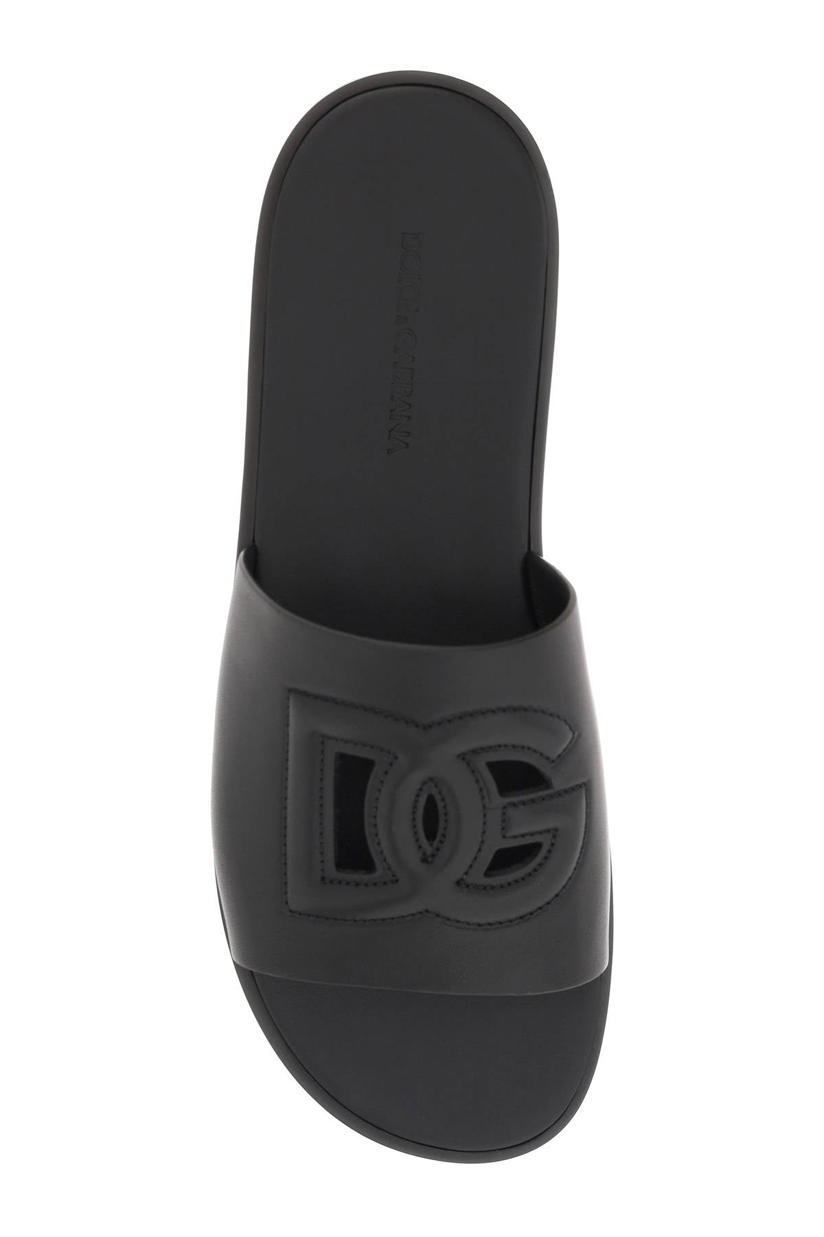 Shop Dolce & Gabbana Leather Slide Sandals With Dg Cut-out In Black