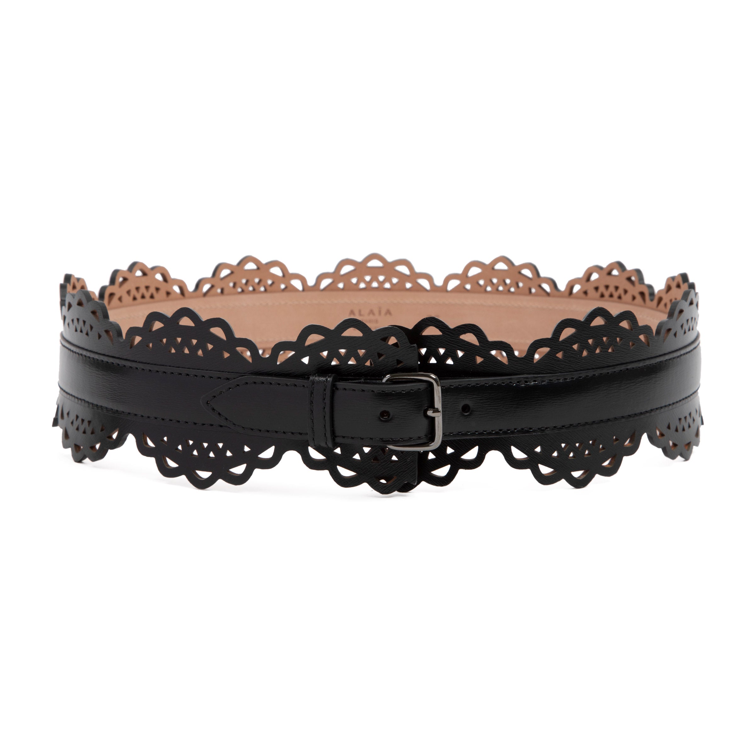 Alaïa Elegant Black Waved Leather Bustier Belt For Women