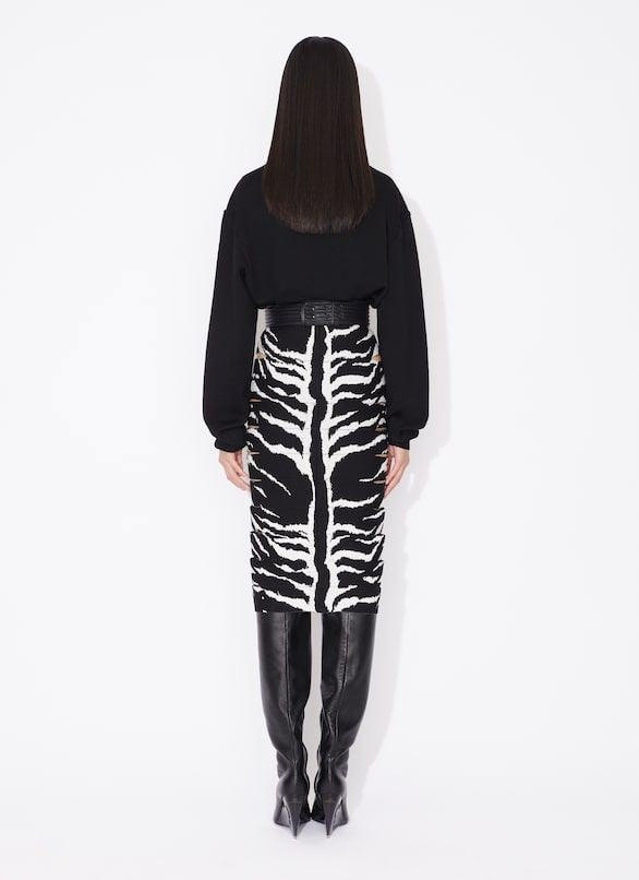 Shop Alaïa Black Animal Patterned Knit Skirt With Cut-out Detailing And Pencil Silhouette