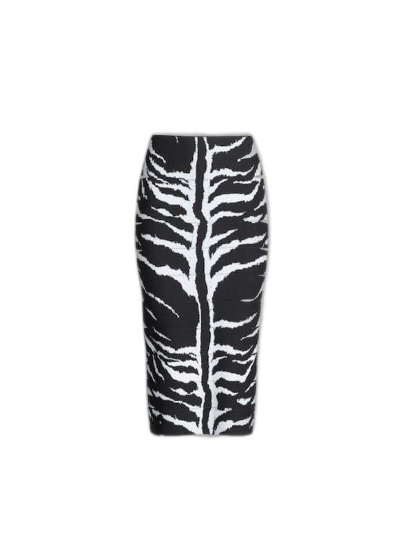 Shop Alaïa Black Animal Patterned Knit Skirt With Cut-out Detailing And Pencil Silhouette