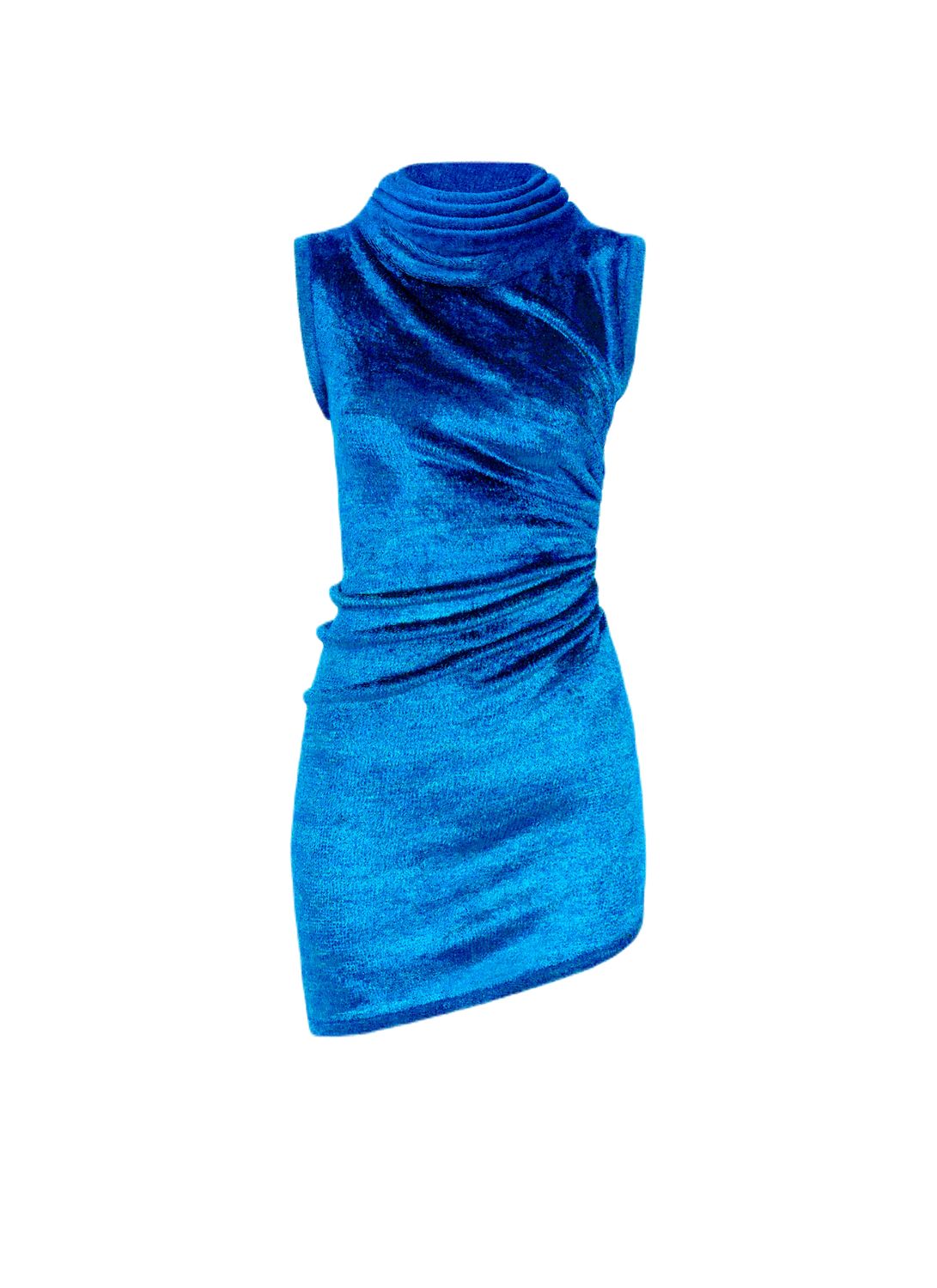 ALAÏA BRIGHT BLUE SHINY VELVET MINI HOOD DRESS FOR WOMEN