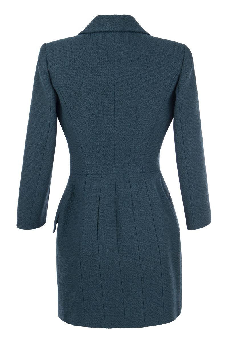 Shop Elisabetta Franchi Peacock Blue Robe-manteau In Textured Fabric For Women