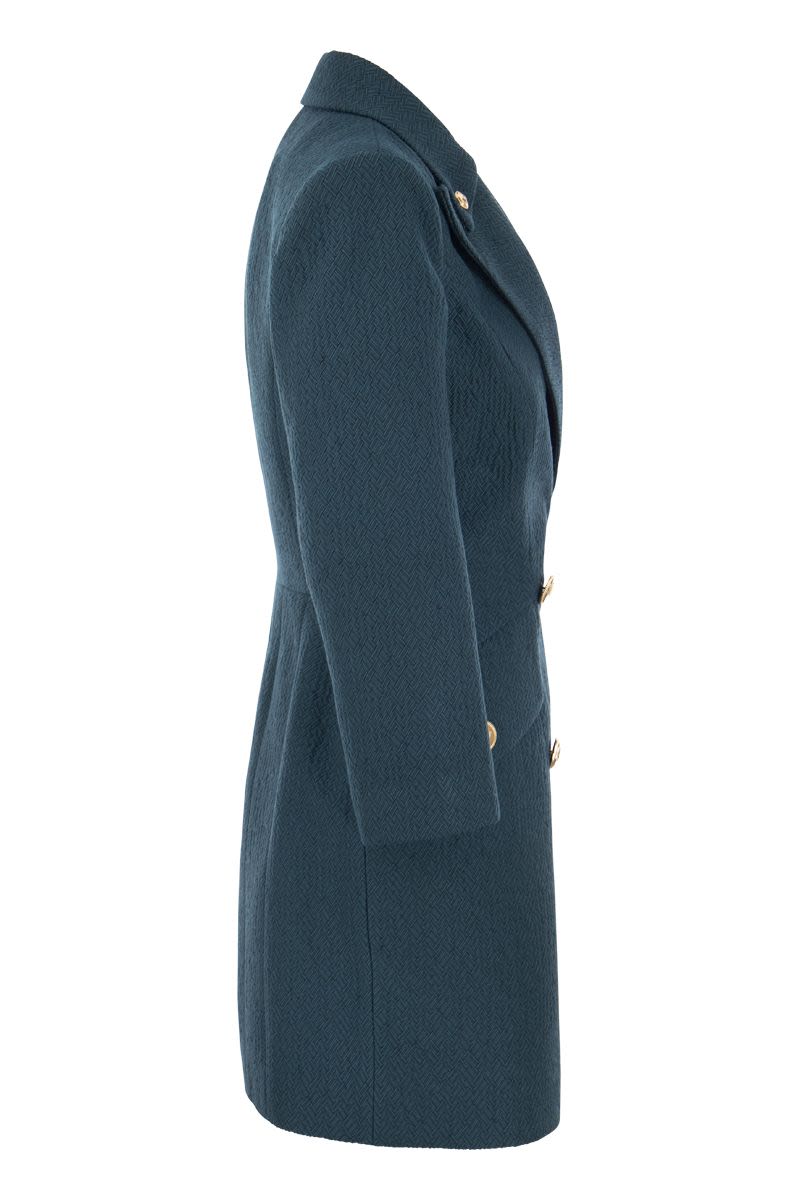 Shop Elisabetta Franchi Peacock Blue Robe-manteau In Textured Fabric For Women