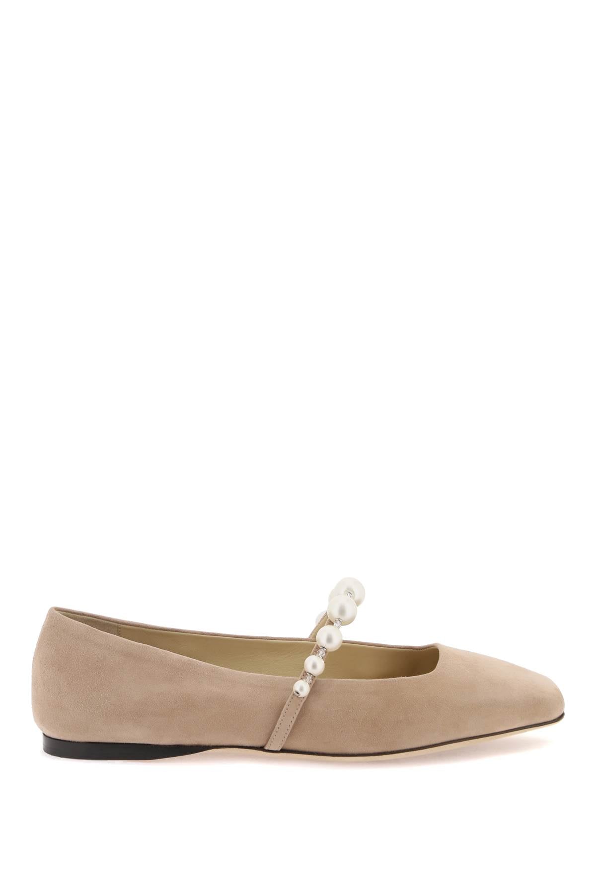 Shop Jimmy Choo Grey Suede Leather Ballerina Flats With Degrade Pearls