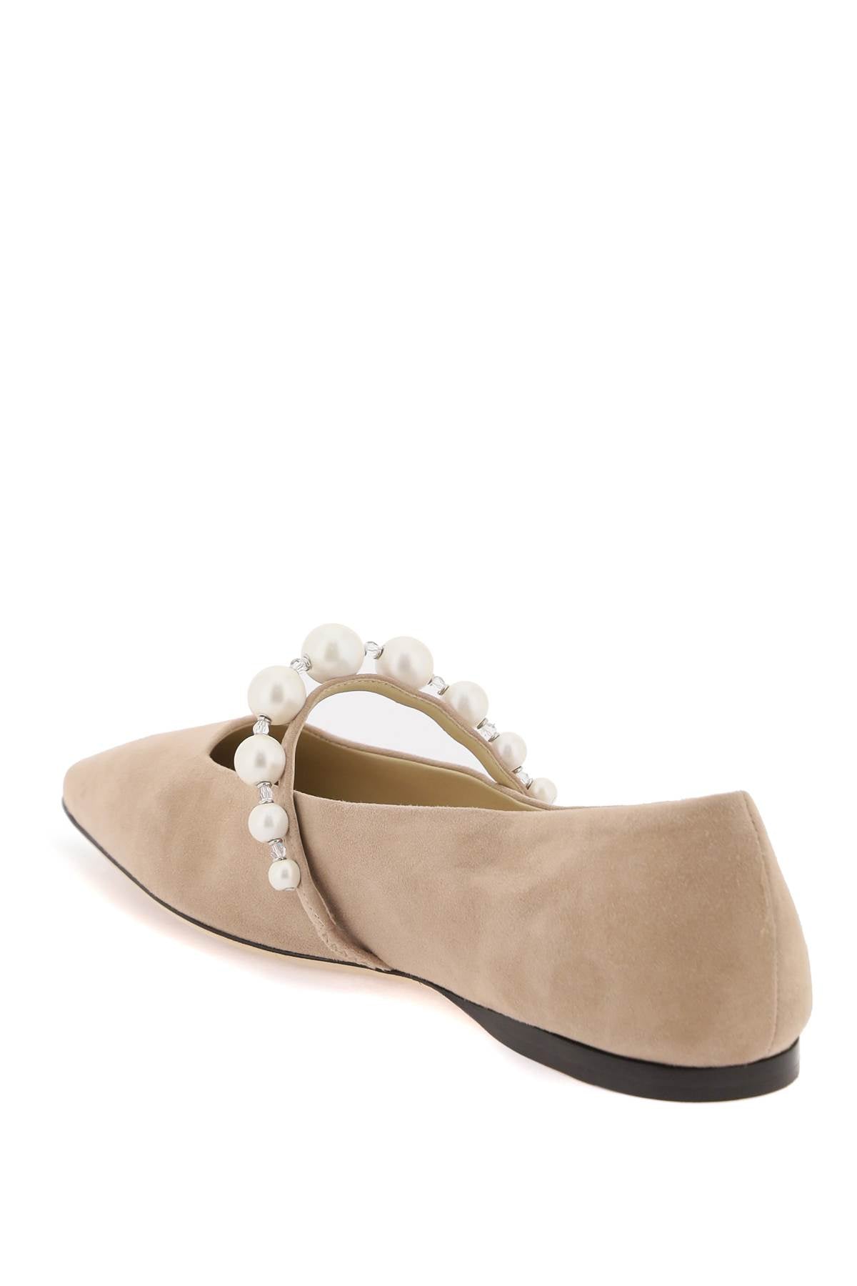 Shop Jimmy Choo Grey Suede Leather Ballerina Flats With Degrade Pearls