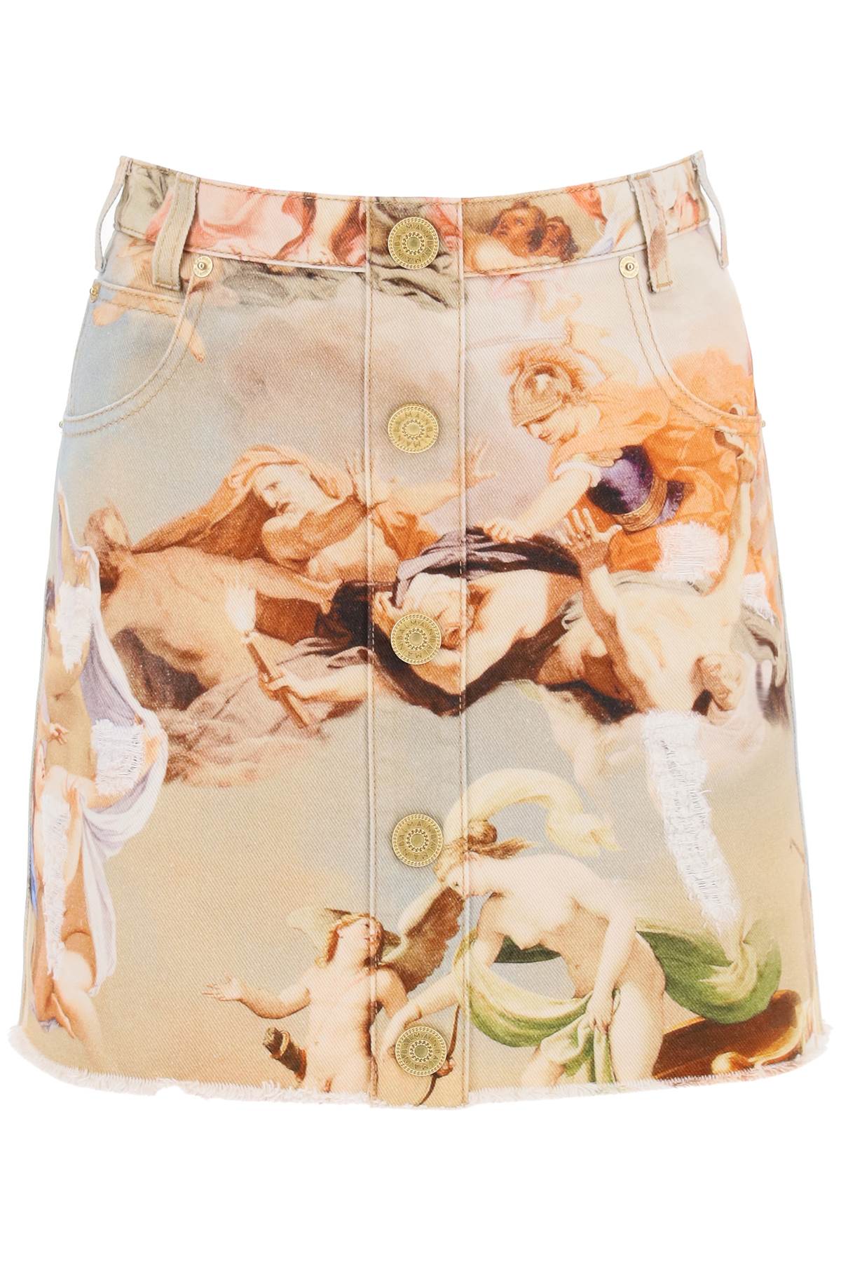Shop Balmain Sky Print Denim Mini Skirt For Women In Multicolor