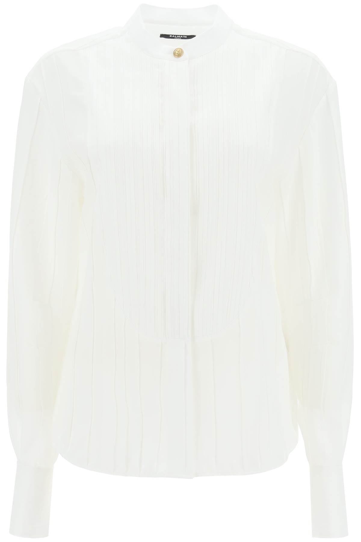 Shop Balmain Elegant White Pleated Bib Shirt For Women