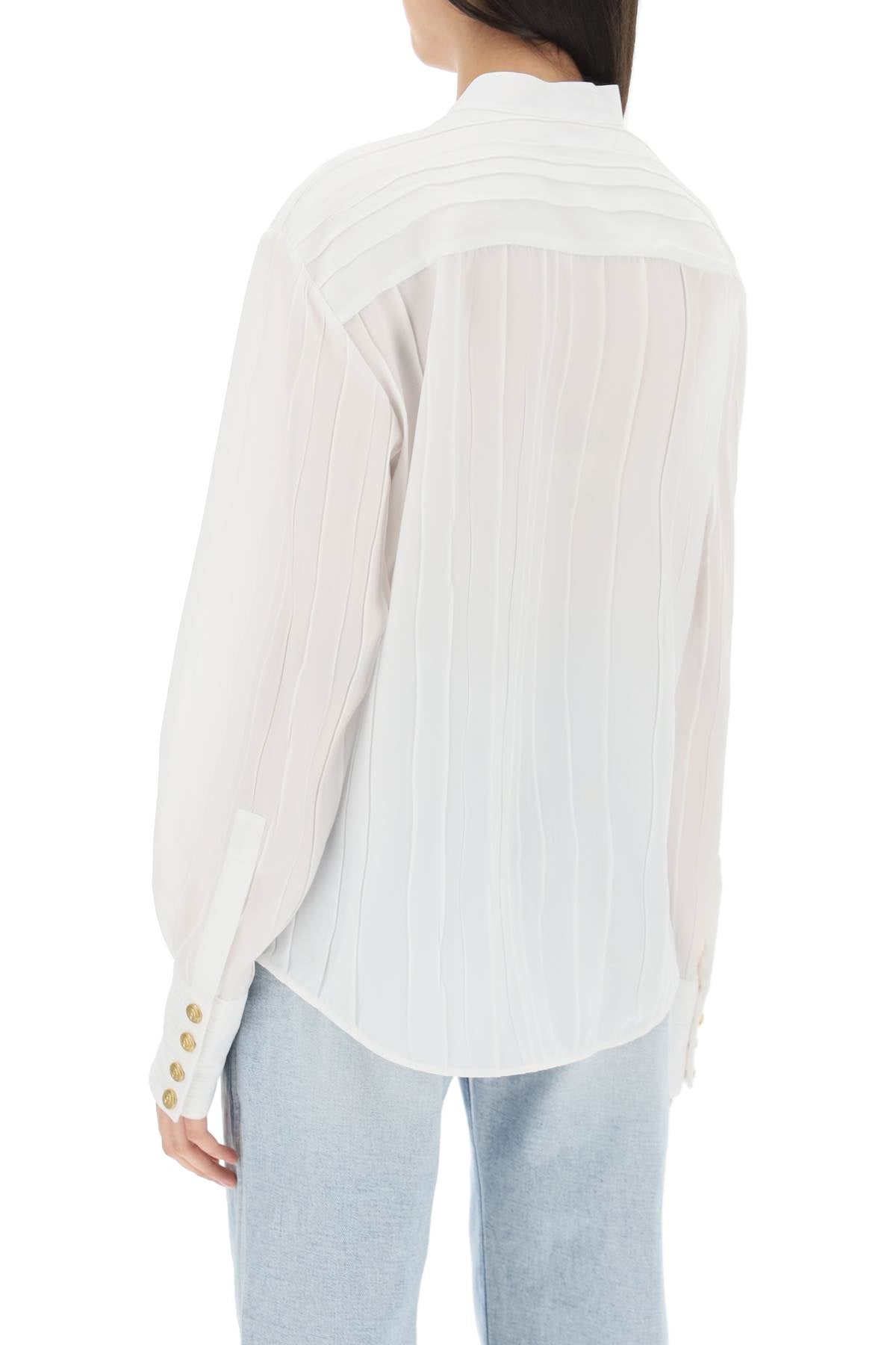 Shop Balmain Elegant White Pleated Bib Shirt For Women