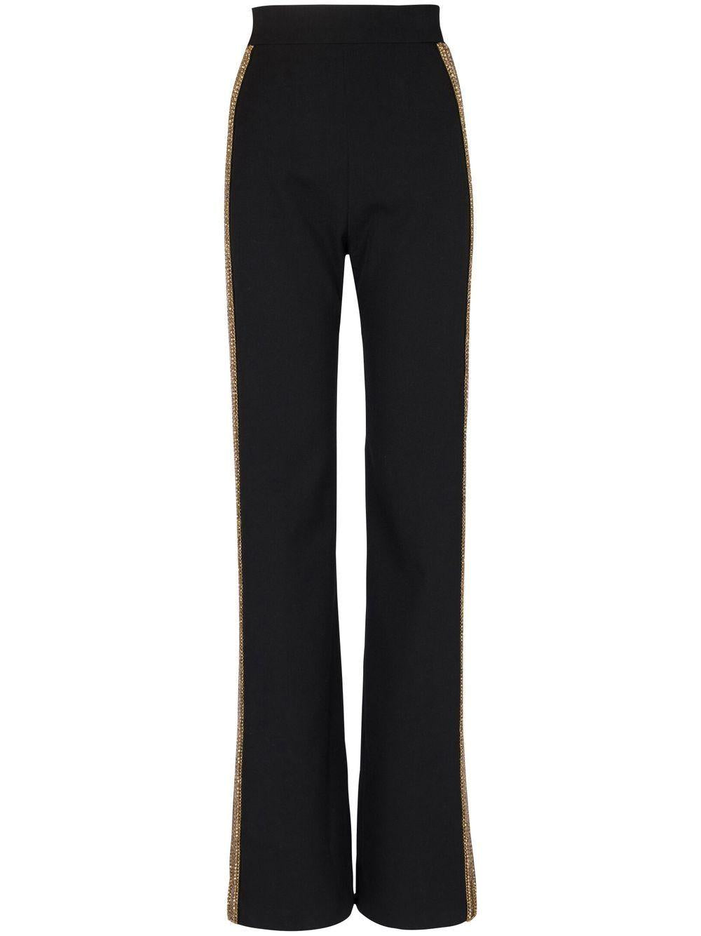 Balmain Embroidered Wide Leg Pants In Black