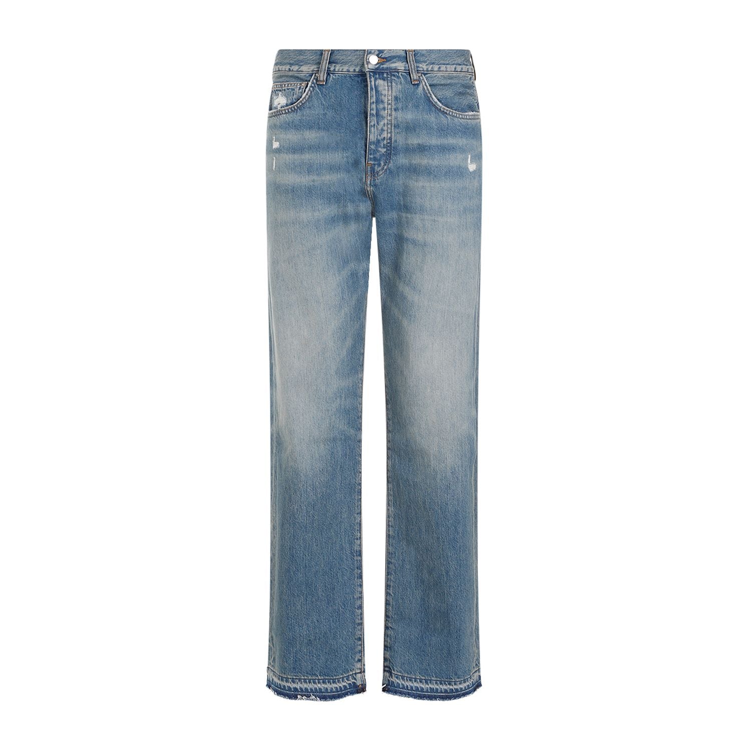 Shop Amiri Men's Distressed Blue Five-pocket Jeans For Ss24 Collection