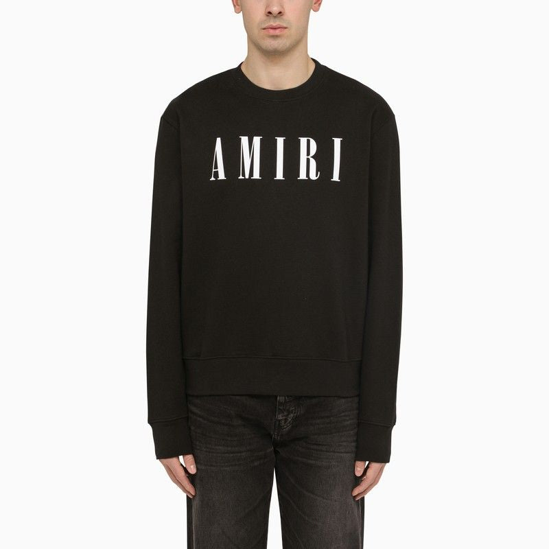 Shop Amiri Classic Black Crewneck Sweatshirt With Bold Logo