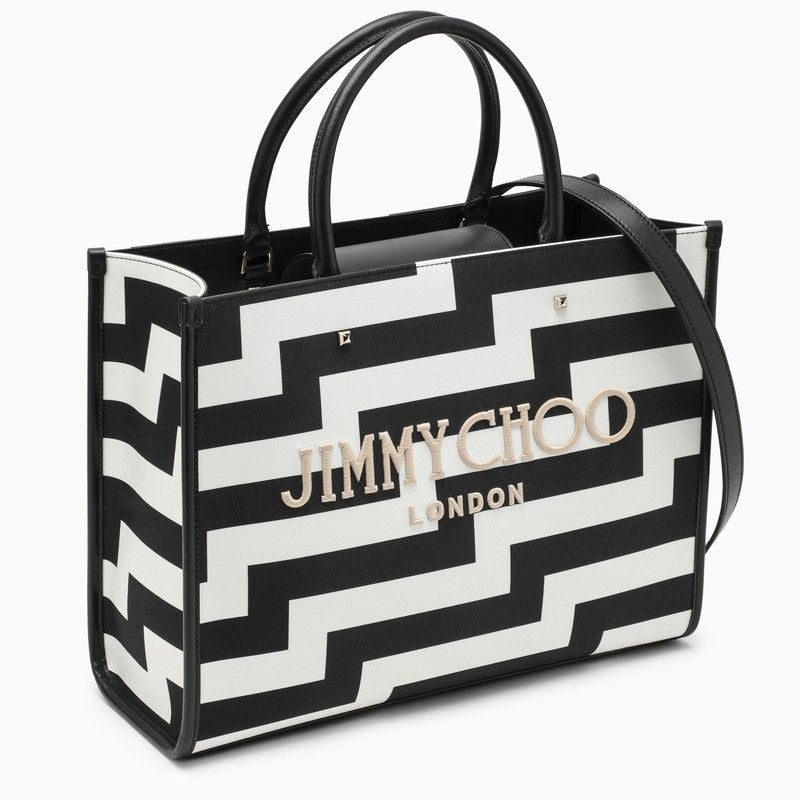 Shop Jimmy Choo Black And White Printed Canvas Tote Handbag For Women From Ss24 Collection