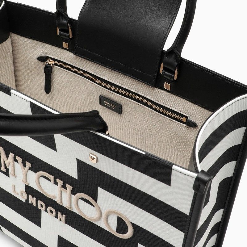 Shop Jimmy Choo Black And White Printed Canvas Tote Handbag For Women From Ss24 Collection