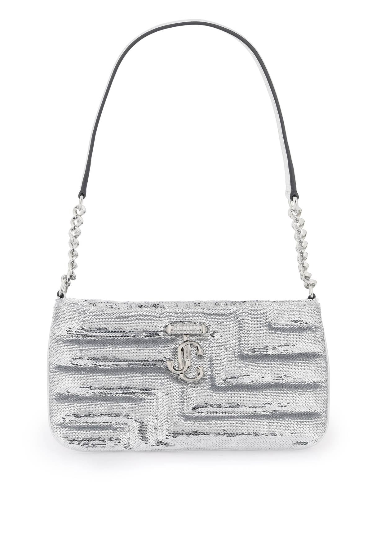 Jimmy Choo Glittering Silver Shoulder Bag For Women With All-over Sequins And Monogram Detail In Grey