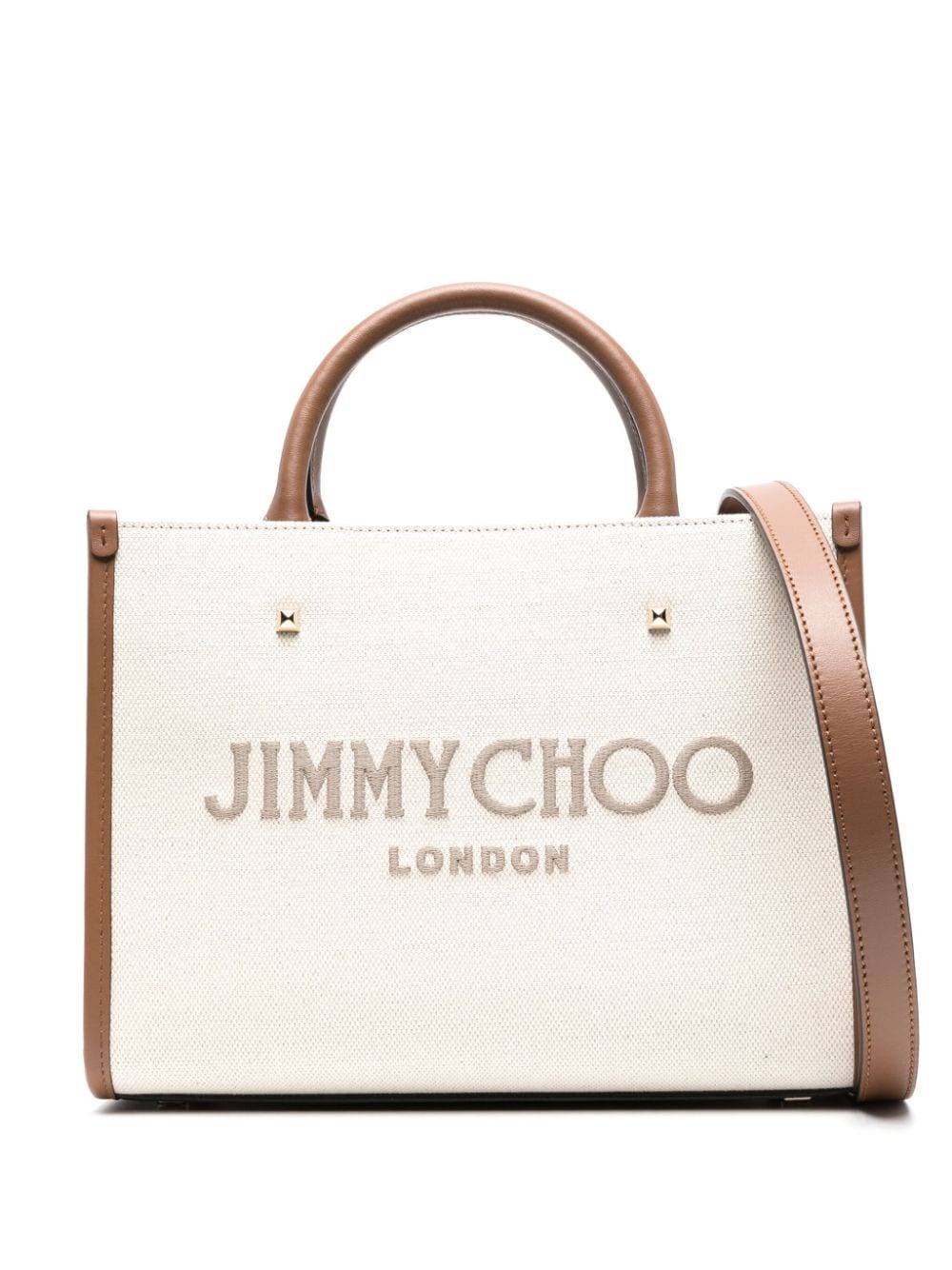 Shop Jimmy Choo Beige/brown Recycled Cotton And Leather Tote Handbag For Women