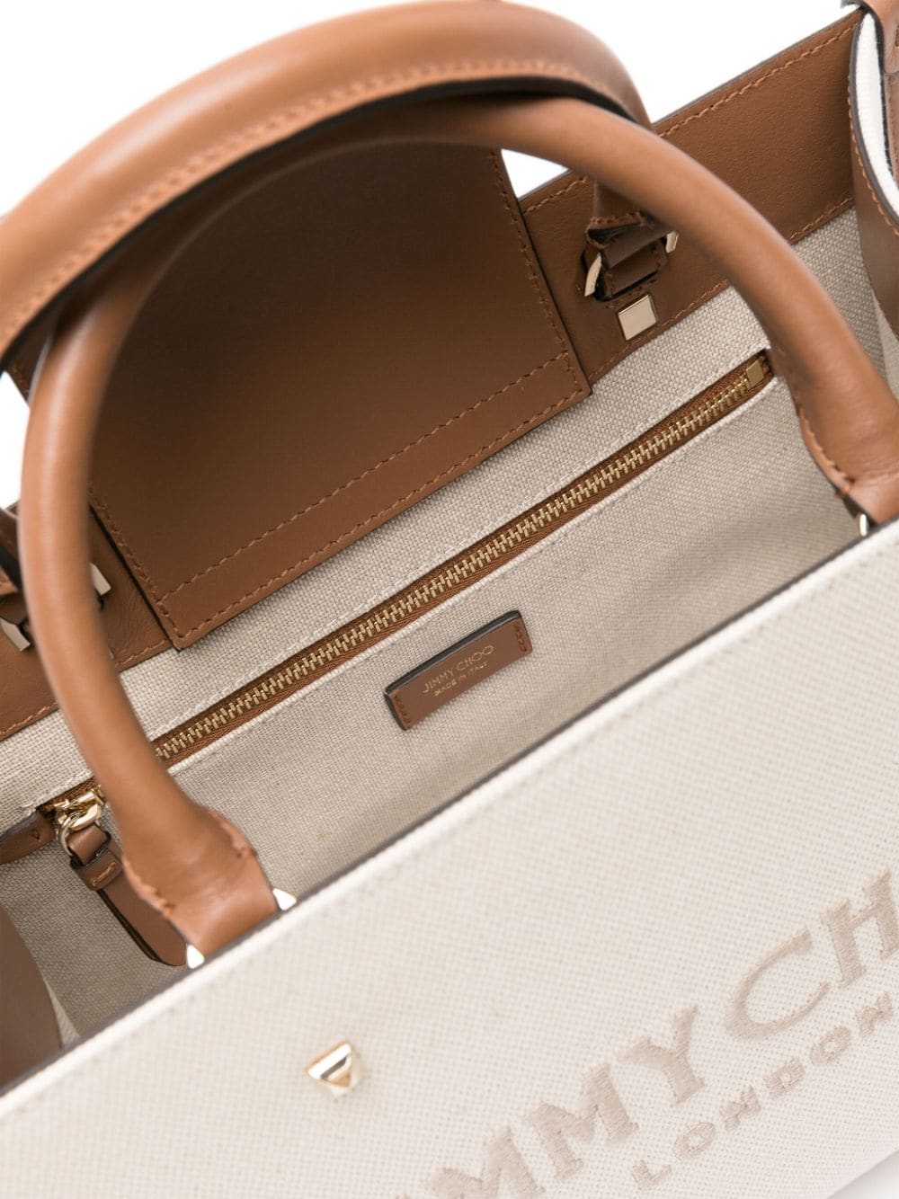 Shop Jimmy Choo Beige/brown Recycled Cotton And Leather Tote Handbag For Women