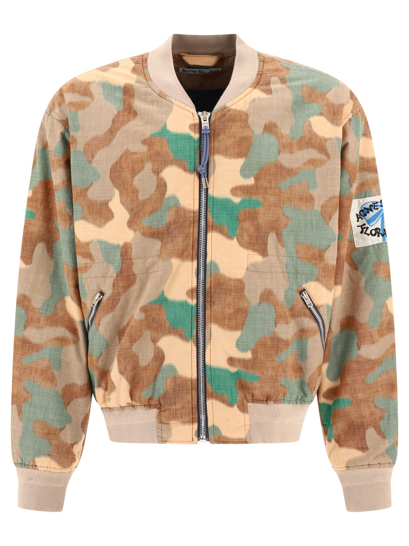 Shop Acne Studios Beige Camouflage Print Bomber Jacket For Men