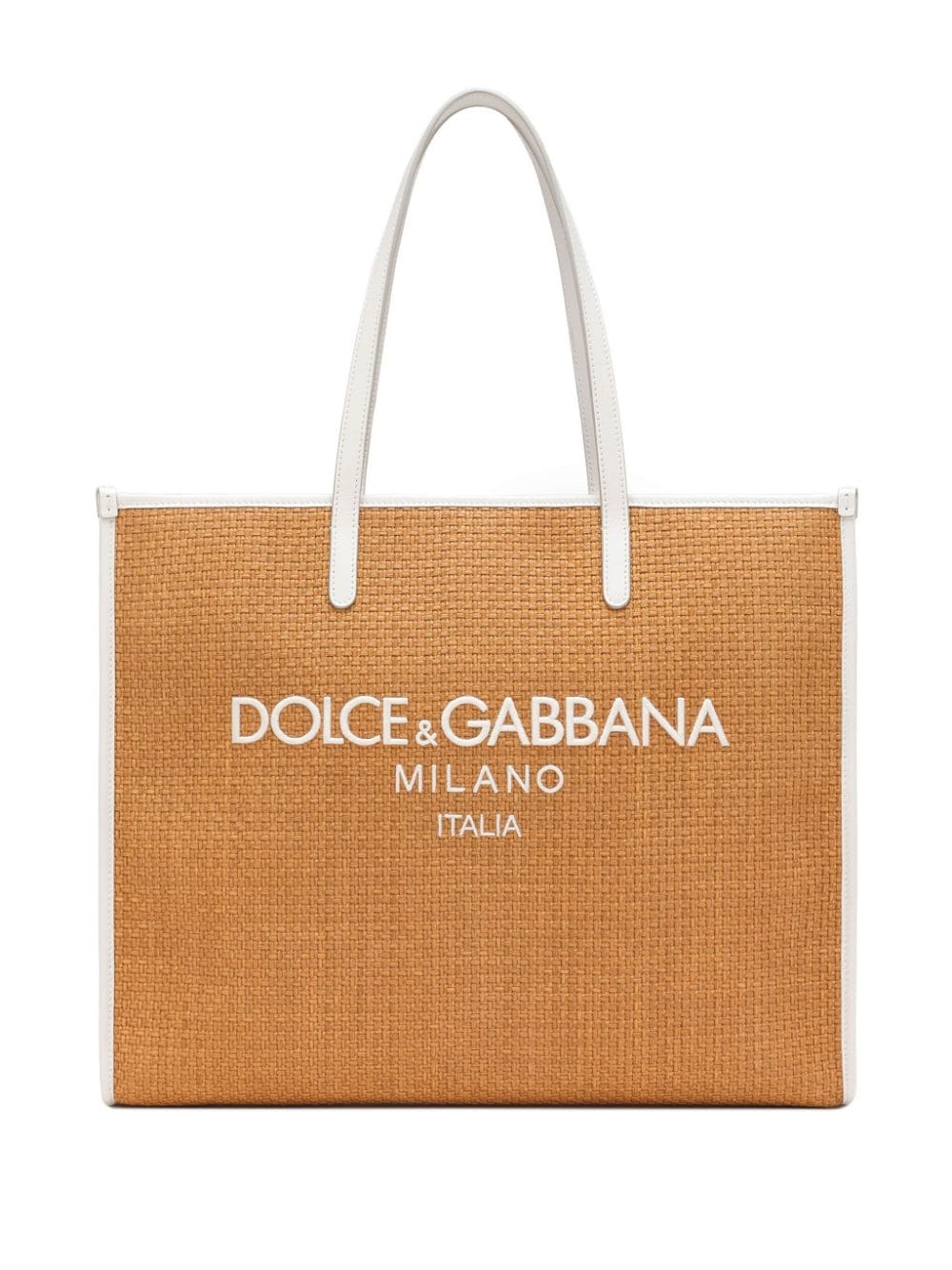 Shop Dolce & Gabbana Luxurious Woven Tote Handbag With Leather Trim In Rich Caramel Brown And Milk White In Tan