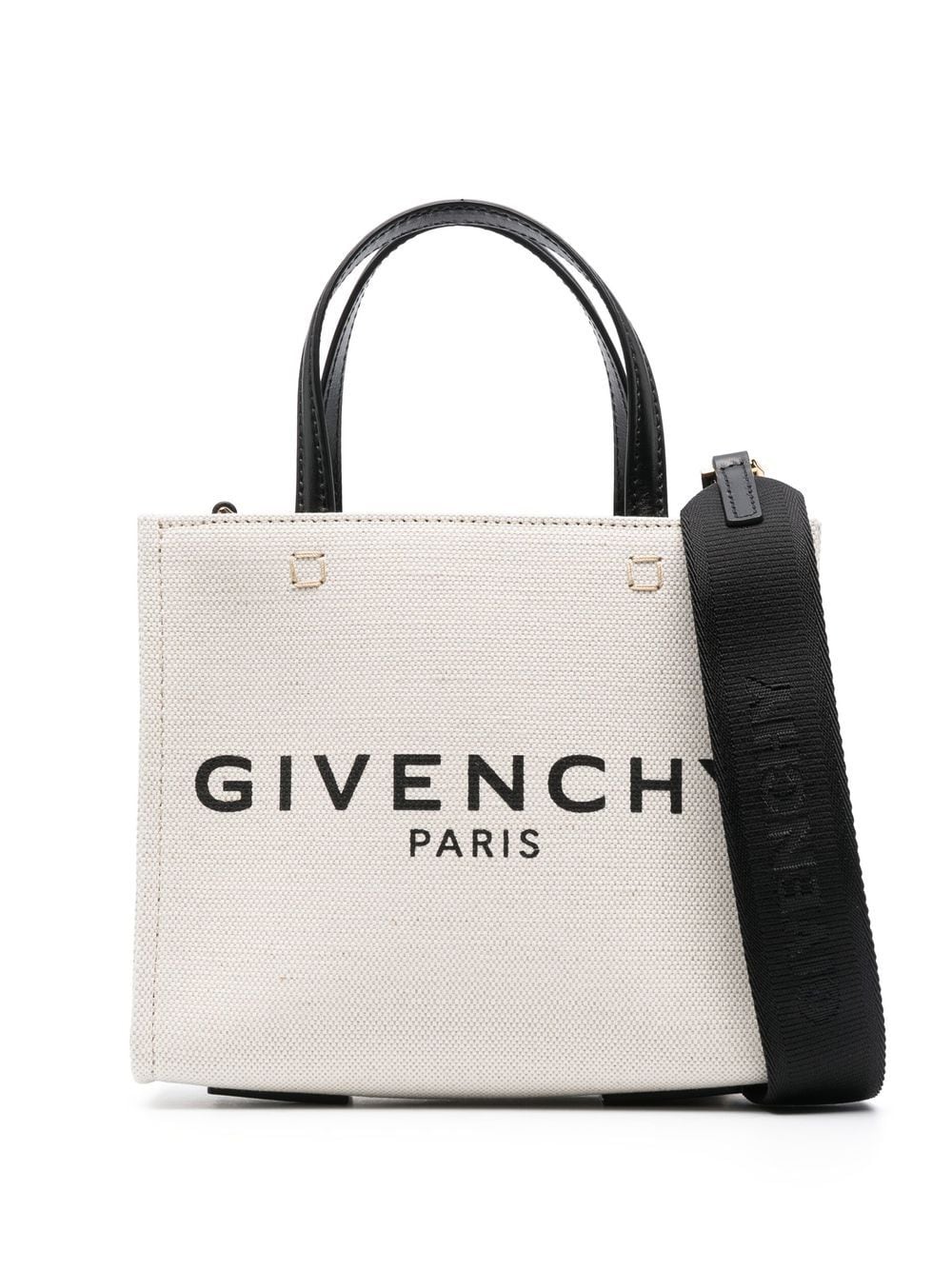 Shop Givenchy G-tote Handbag Canvas Mini Tote Handbag Handbag In Tan