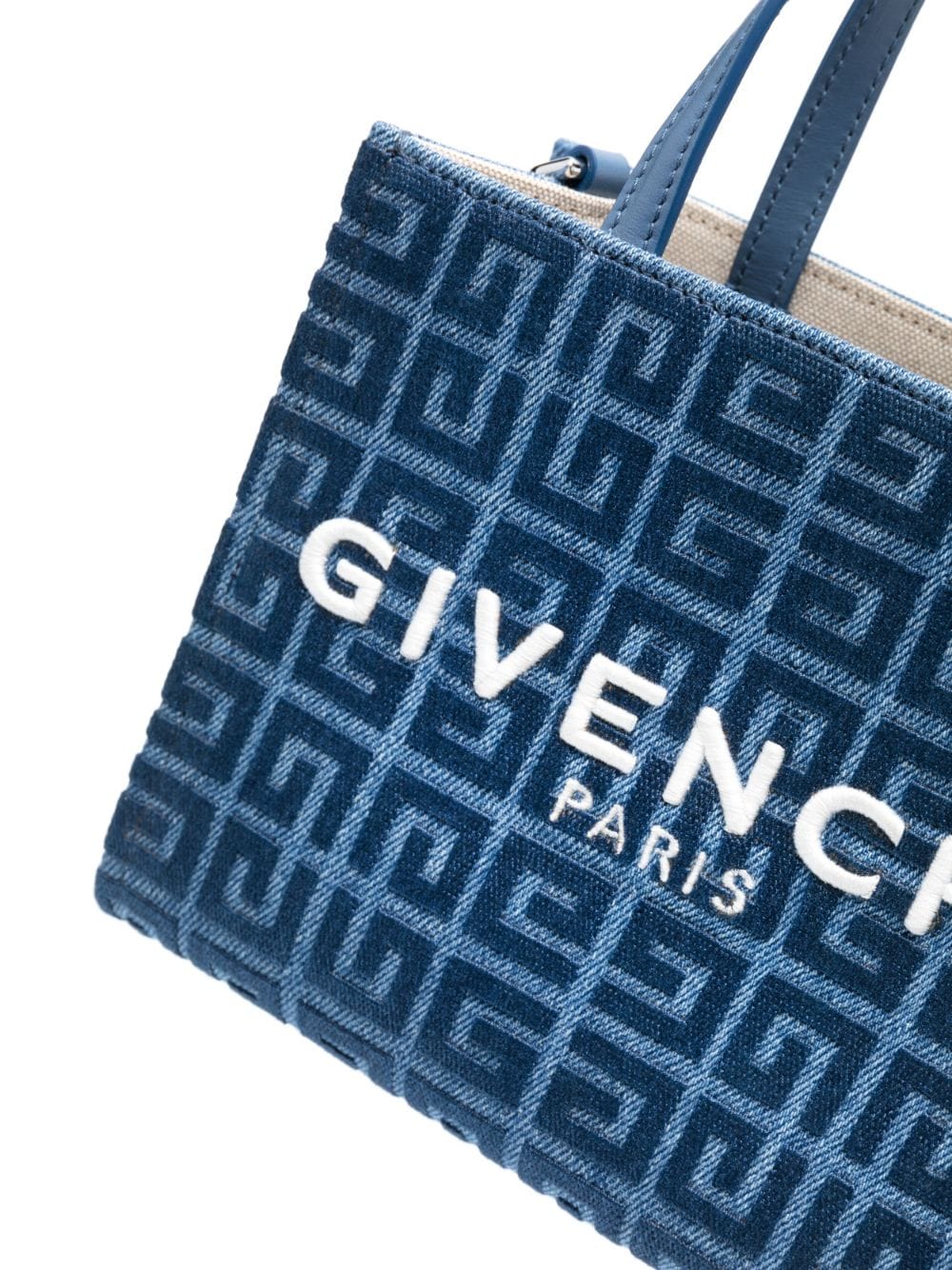 Shop Givenchy Medium Blue Mini Denim Tote Handbag With Monogram For Women In Mediumblue