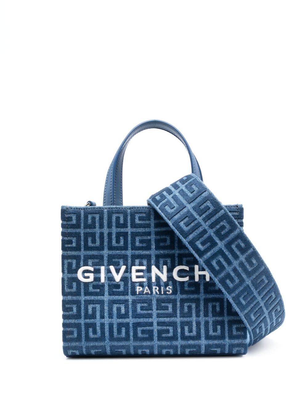 Shop Givenchy Medium Blue Mini Denim Tote Handbag With Monogram For Women In Mediumblue