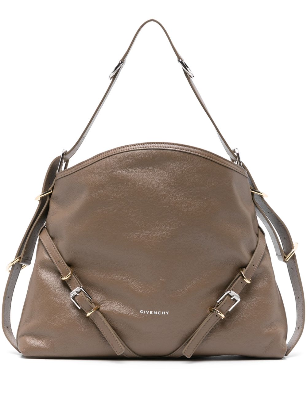 Shop Givenchy Taupe Calf Leather Shoulder & Crossbody Bag For Women