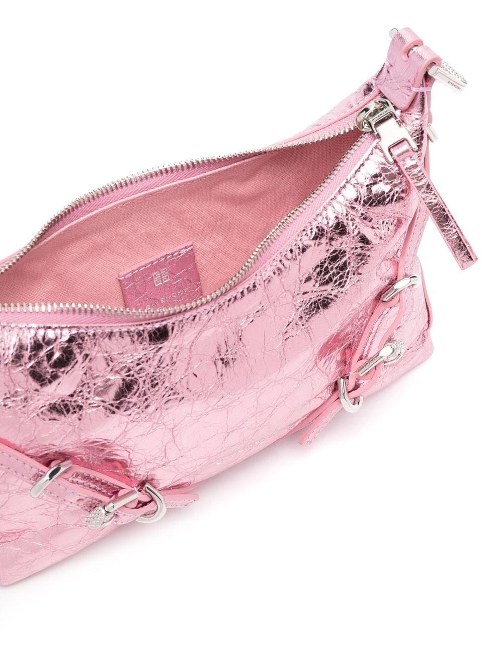 Shop Givenchy Voyou Mini Laminated Leather Shoulder Handbag In Pink