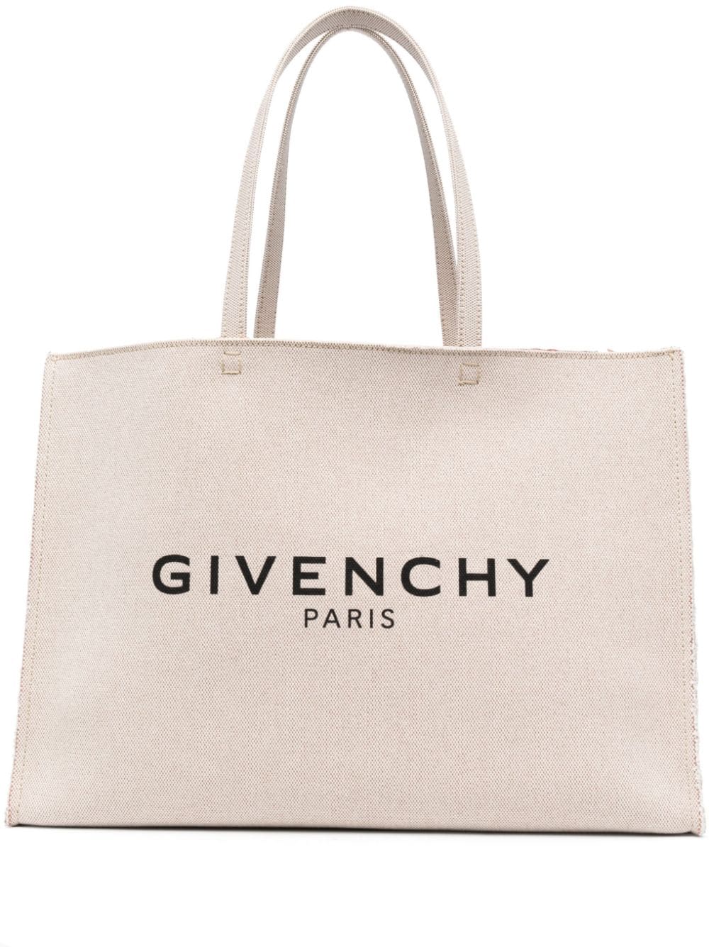 Shop Givenchy Logo-print Canvas Tote Handbag In Beige And Black For Women In Tan