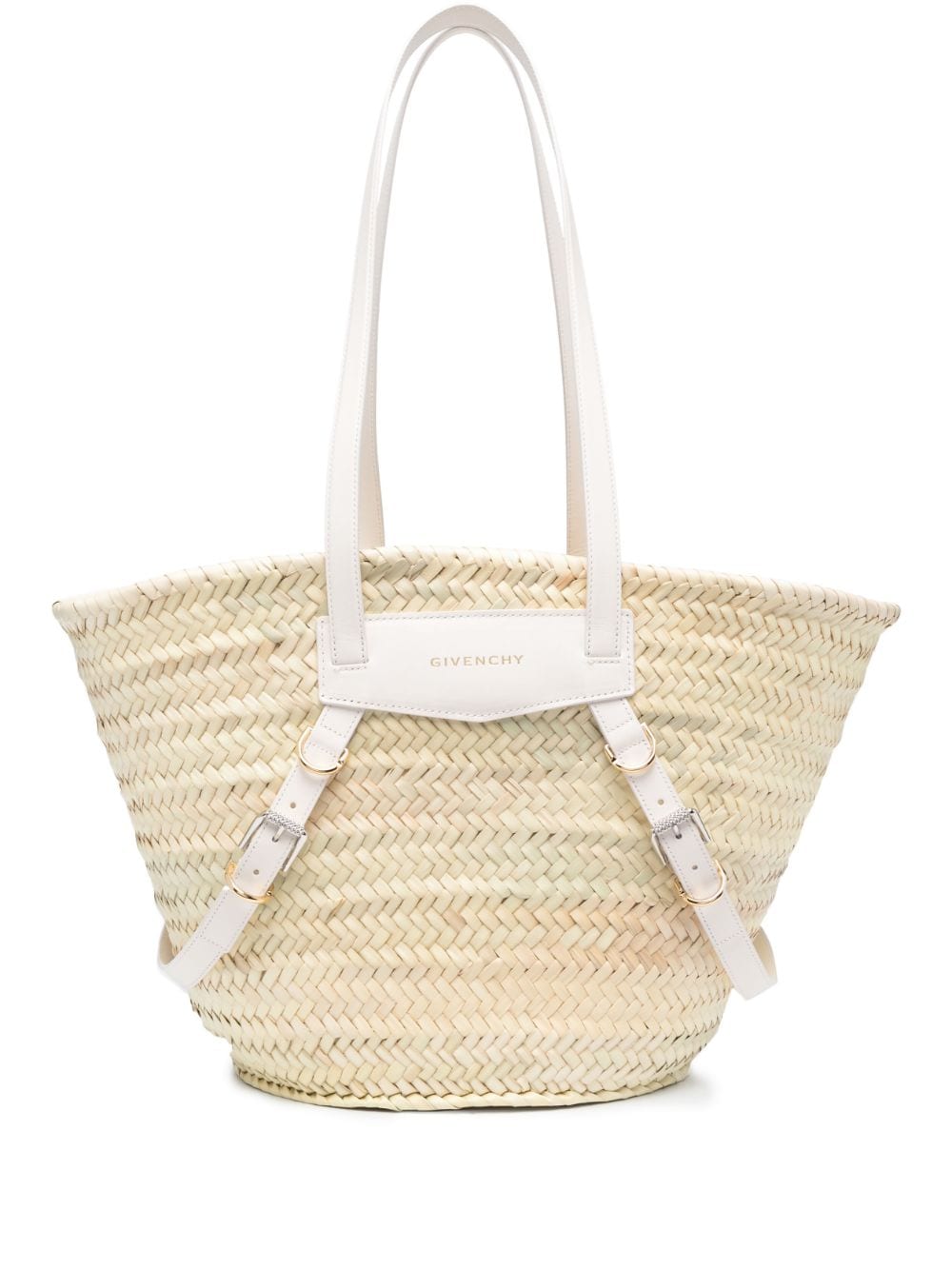 Shop Givenchy Voyou Medium Rafia Basket Handbag In White