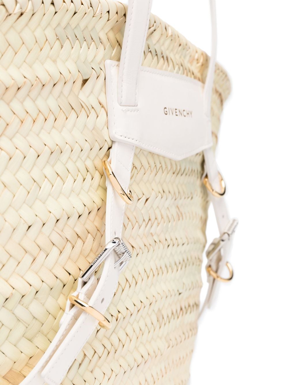 Shop Givenchy Voyou Medium Rafia Basket Handbag In White