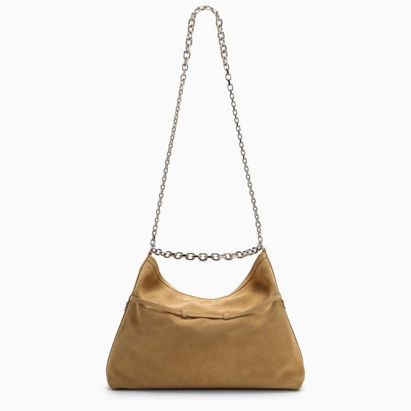 Shop Givenchy Tan Suede Medium Voyou Shoulder Bag With Silver Chain Detail In Beige