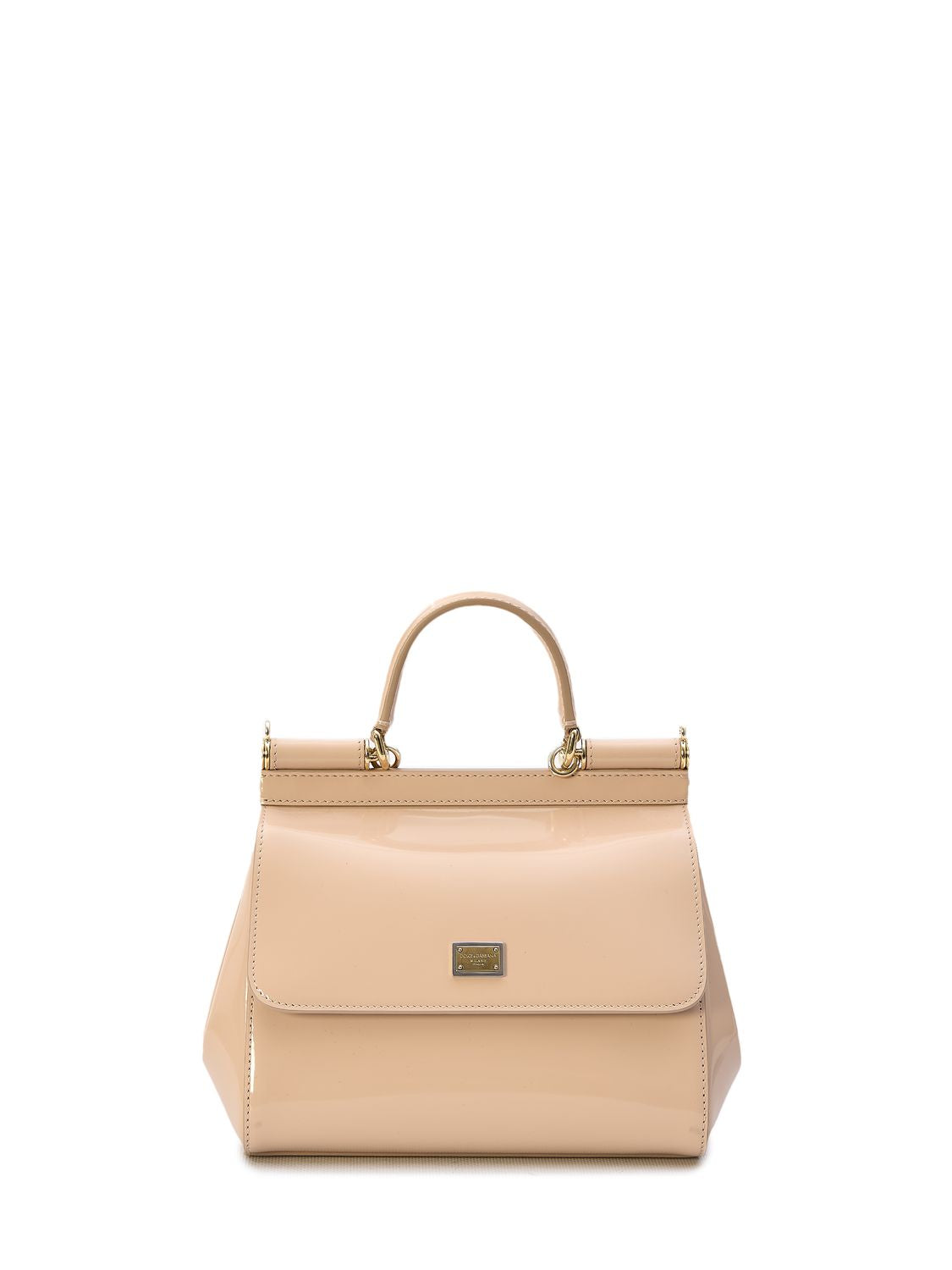 Shop Dolce & Gabbana Sicily Mini Light Pink Shiny Calfskin Handbag With Top Handle And Detachable Strap, 16x20x8 Cm In Beige