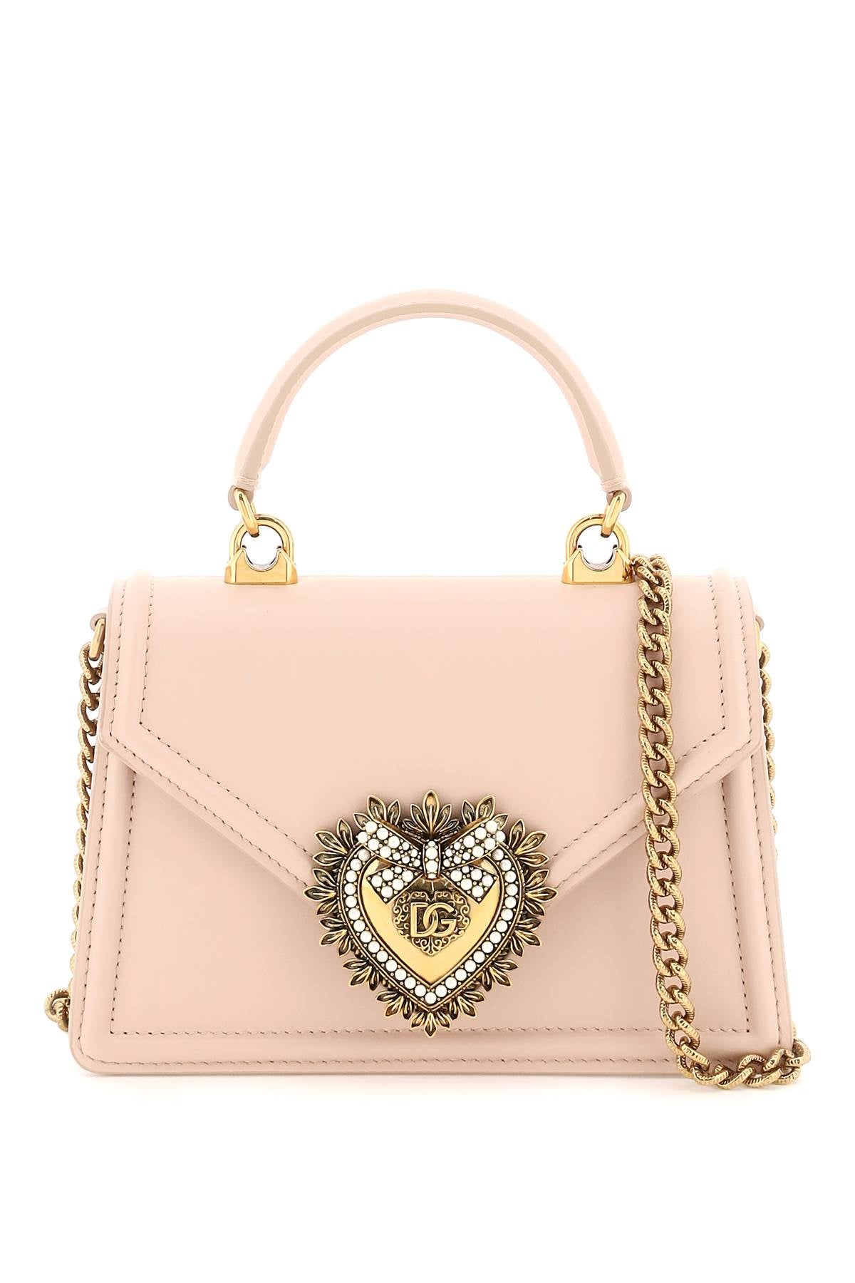 Shop Dolce & Gabbana Luxurious Pale Pink Leather Mini-handbag With Embellished Applique