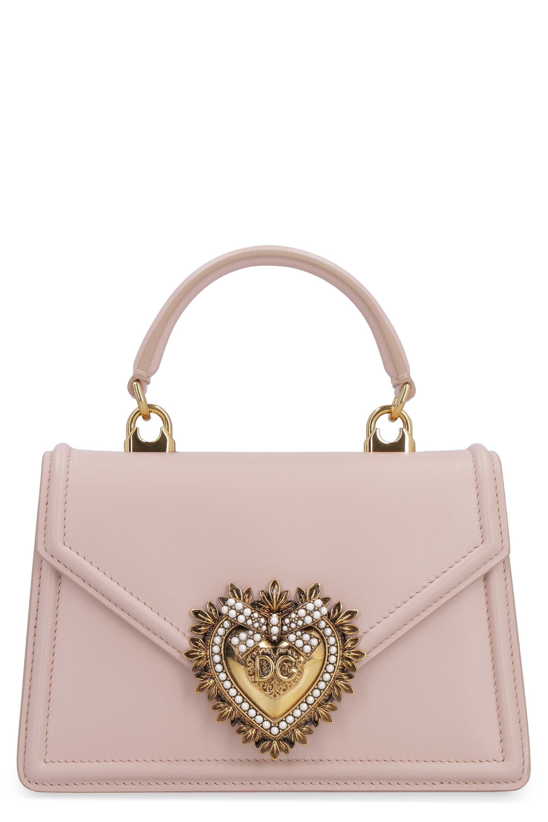 Shop Dolce & Gabbana Luxurious Pale Pink Leather Mini-handbag With Embellished Applique