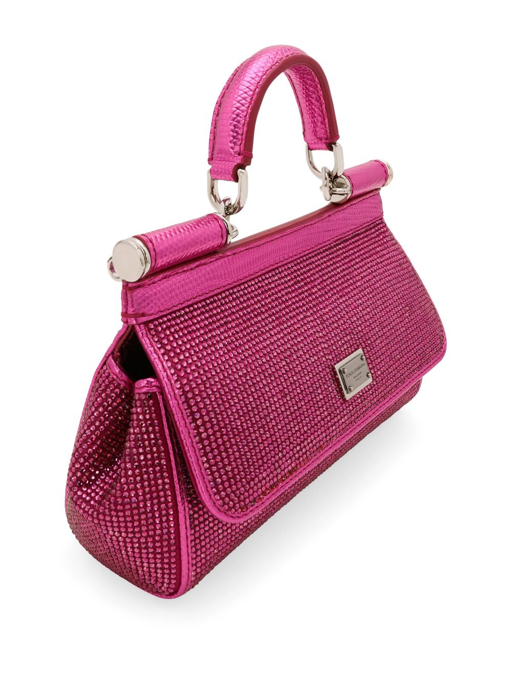 Shop Dolce & Gabbana Fuchsia Sicily Strass-embellished Small Tote Handbag For Women