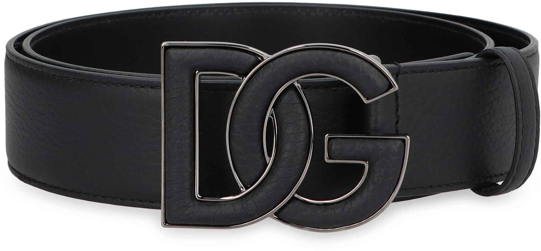 Shop Dolce & Gabbana Black Leather Belt For Men With Metal Logo Clasp