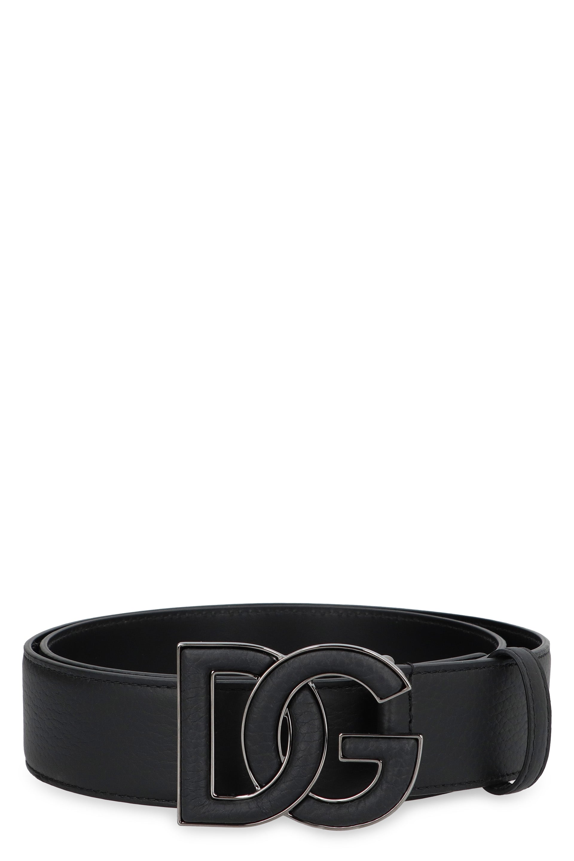Shop Dolce & Gabbana Black Leather Belt For Men With Metal Logo Clasp