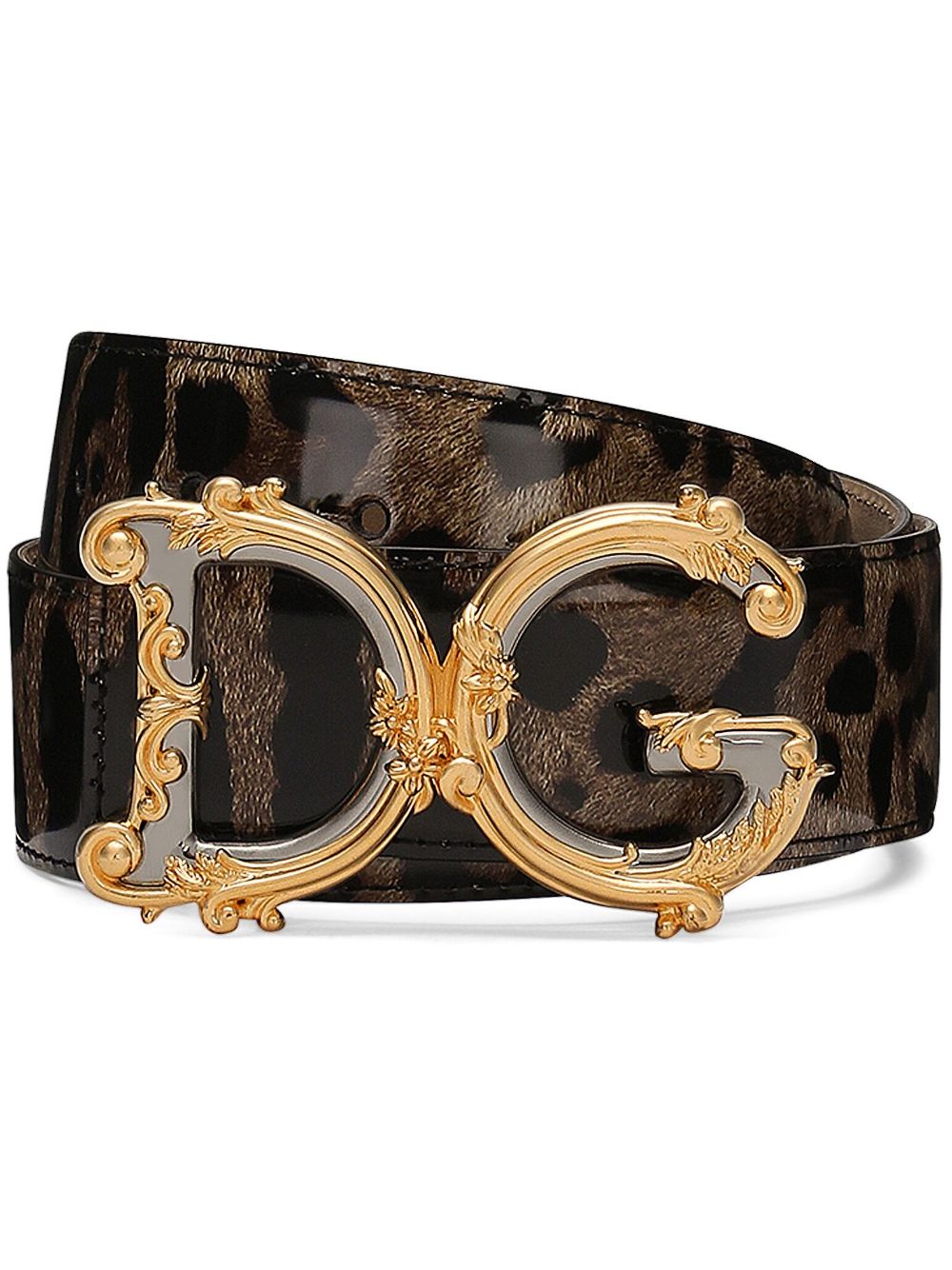 Dolce & Gabbana Leopard-print Brown Leather Belt With Logo Plaque By