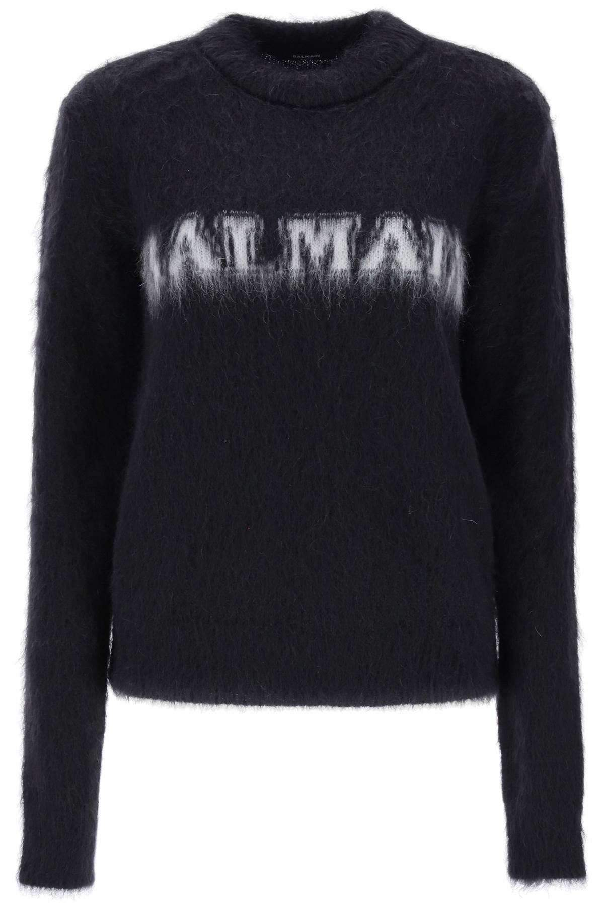 Shop Balmain Brushed-yarn Sweater With Jacquard Logo Lettering In Multicolor