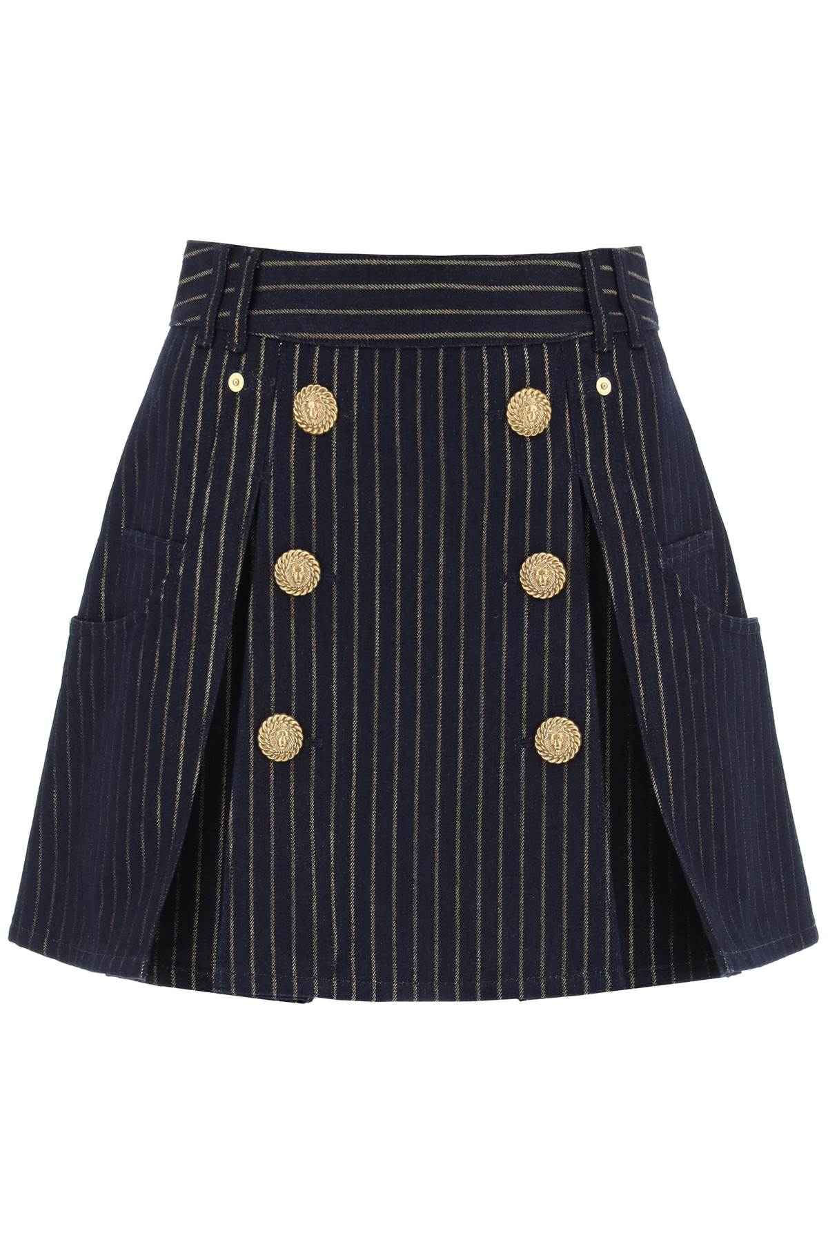 Shop Balmain Striped Denim Mini Skirt For Women In Multicolor