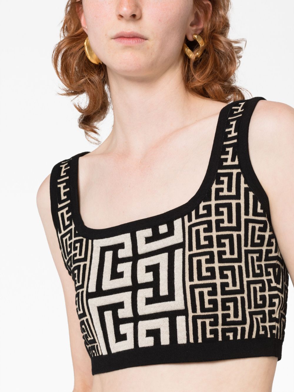 Shop Balmain Black Monogram Knit Crop Top For Women