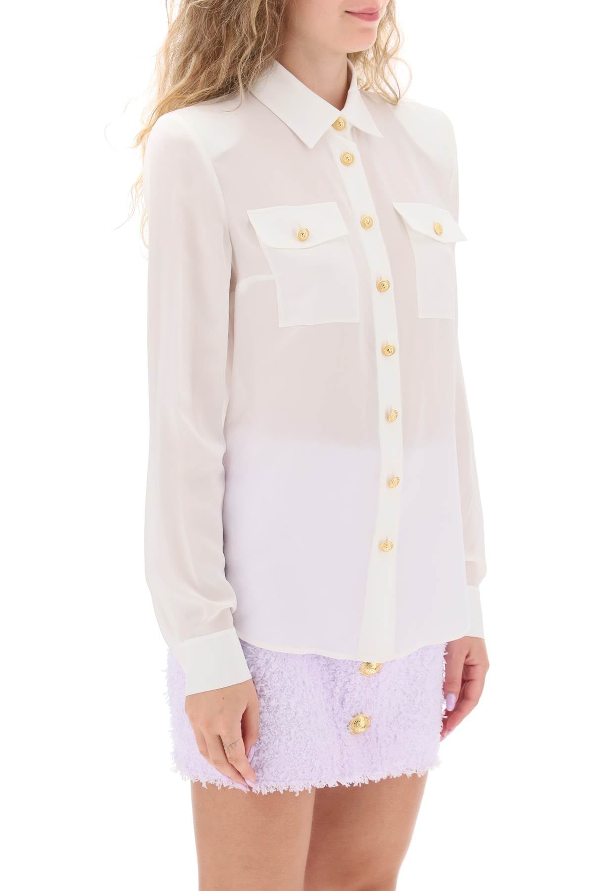 Shop Balmain Elegant Crepe Of Chine Buttoned Shirt For Women In White