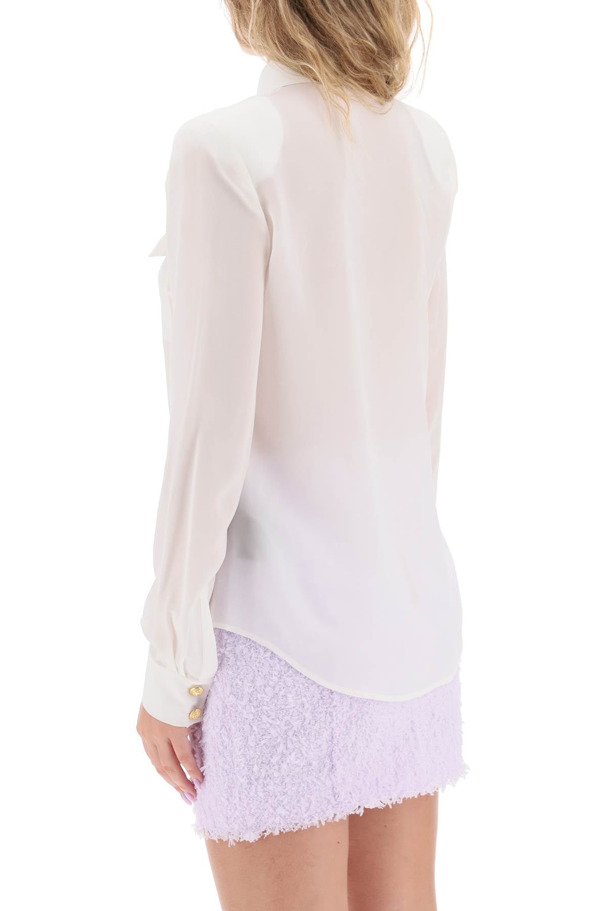 Shop Balmain Elegant Crepe Of Chine Buttoned Shirt For Women In White
