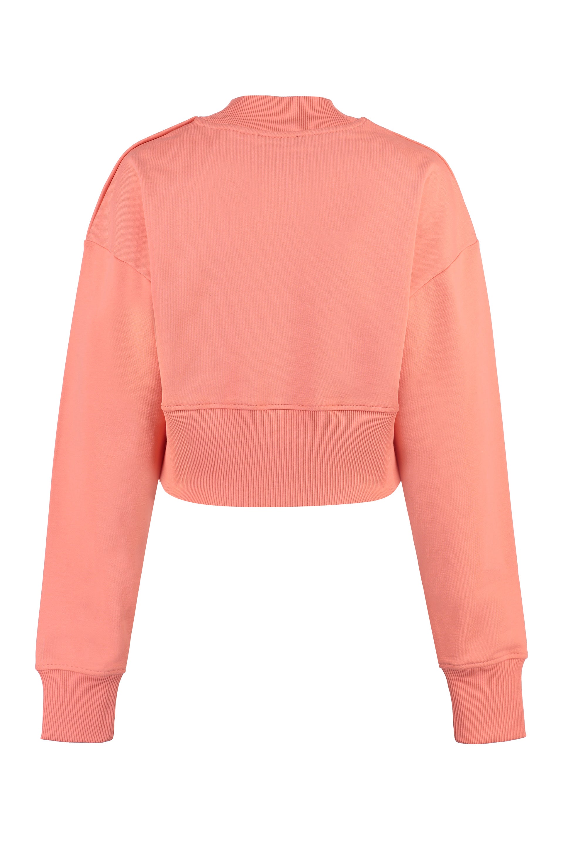 Shop Balmain Cropped Coral Velvet Sweatshirt With Embellished Buttons