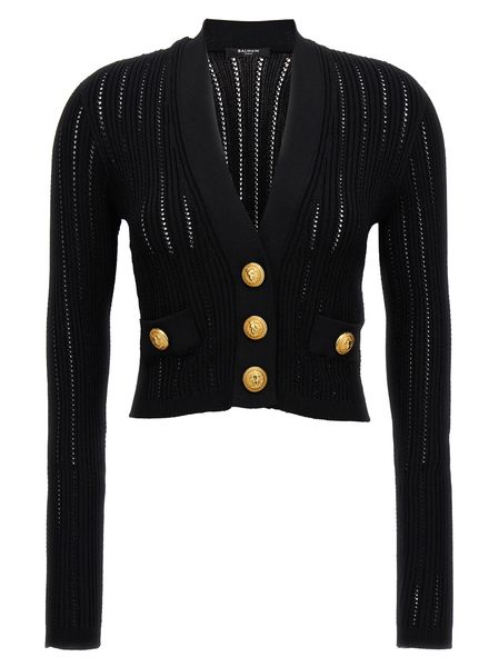 Shop Balmain Timeless V-neck Wool Cardigan For Women In Black