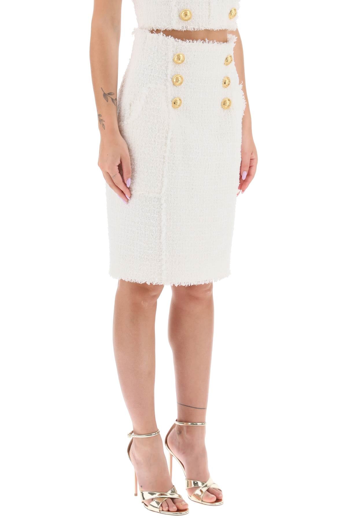 Shop Balmain Monochrome Tweed Pencil Skirt For Women In White